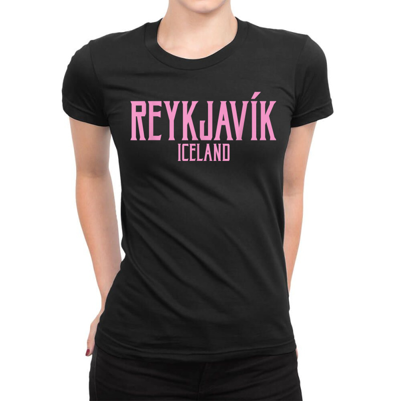 Reykjavik Iceland Vintage Text Pink Print T Shirt Ladies Fitted T-Shirt by cm-arts | Artistshot