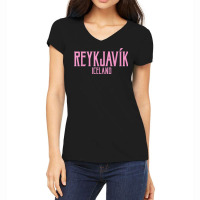 Reykjavik Iceland Vintage Text Pink Print T Shirt Women's V-neck T-shirt | Artistshot