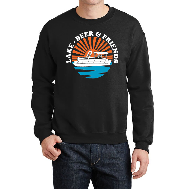 Lake Friends Boating Drinking Summer Pontoon Boat Dad Mom Long Sleeve  Crewneck Sweatshirt | Artistshot