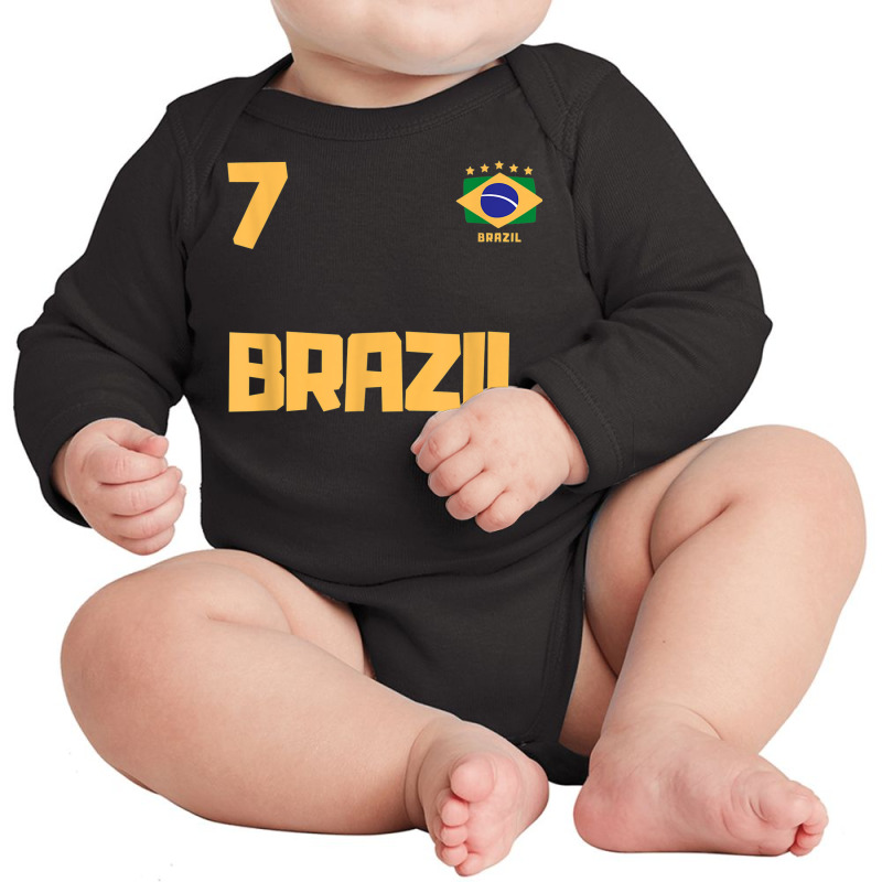 Brasil Brazil Soccer Jersey Football Number 7 Brazilian Flag Long Sleeve Baby Bodysuit by Piggy | Artistshot