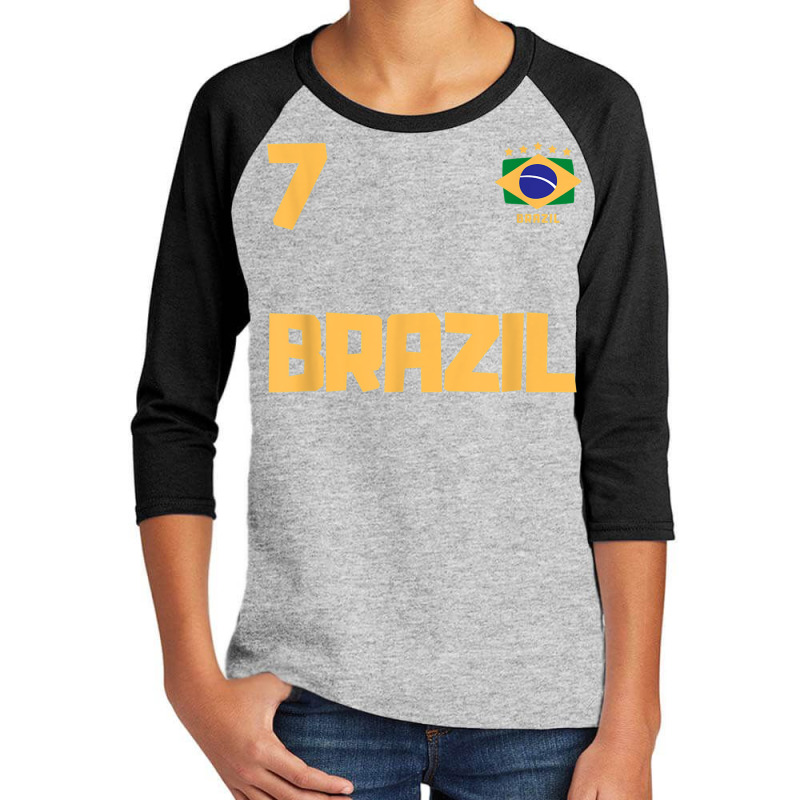 Brasil Brazil Soccer Jersey Football Number 7 Brazilian Flag Youth 3/4 Sleeve by Piggy | Artistshot