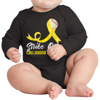 Baseball Strike Out Childhood Cancer Tshirt Gold Ribbon T Shirt Long Sleeve Baby Bodysuit | Artistshot