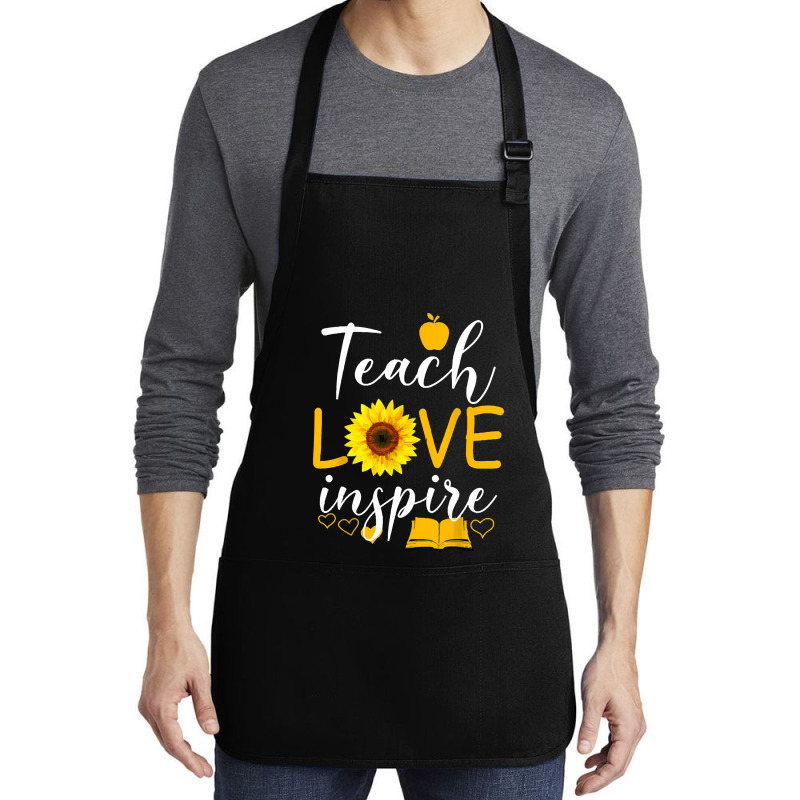 Teacher T  Shirt Teach Love And Inspire Shirt   Teacher Sunflower T  S Medium-length Apron | Artistshot