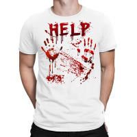 Funny Help Bloody Handprint Halloween Costume Matching Mens T-shirt | Artistshot