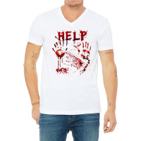 Funny Help Bloody Handprint Halloween Costume Matching Mens V-neck Tee | Artistshot