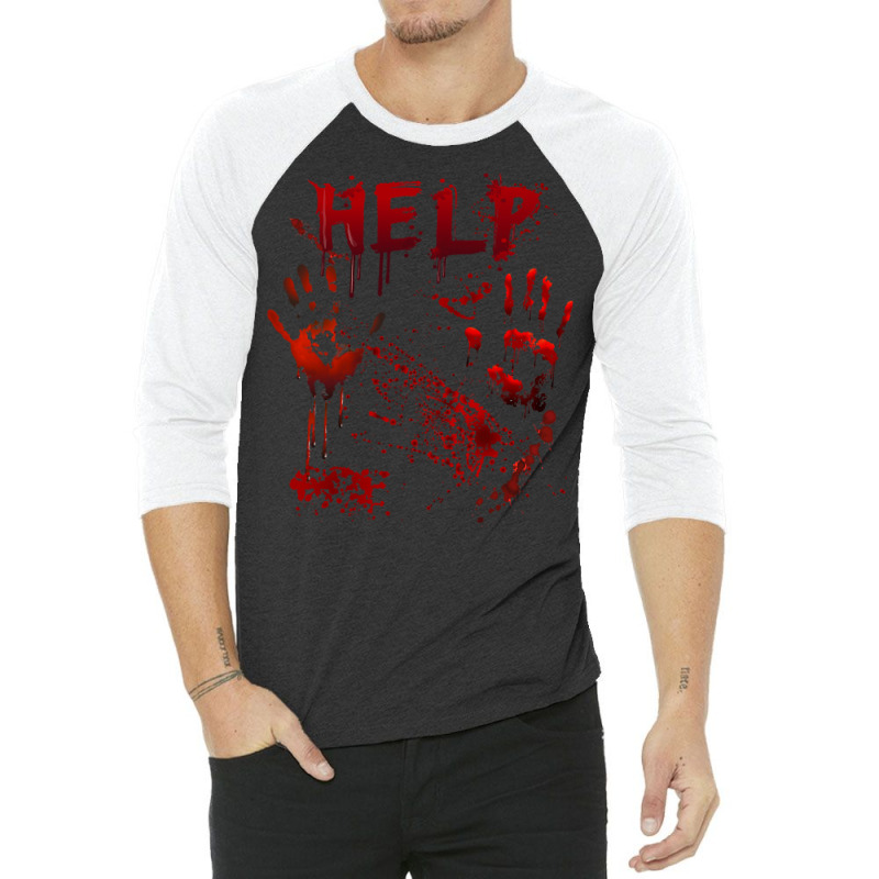 Funny Help Bloody Handprint Halloween Costume Matching Mens 3/4 Sleeve Shirt | Artistshot