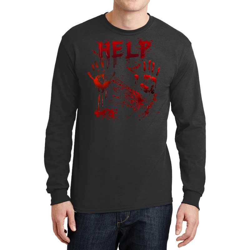 Funny Help Bloody Handprint Halloween Costume Matching Mens Long Sleeve Shirts | Artistshot