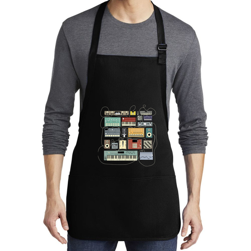 Electronic Musician Synthesizers And Drum Machine Dj 1.png Medium-length Apron | Artistshot