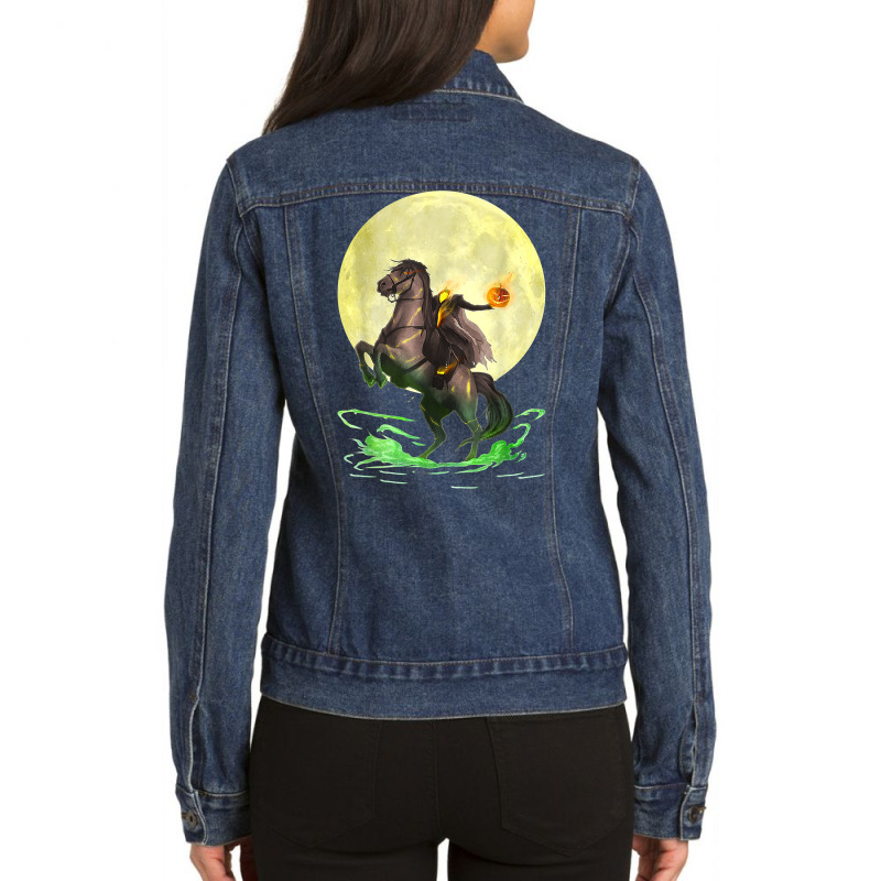 Full Moon Wicked Headless Horseman Halloween T Shirt Ladies Denim Jacket by cm-arts | Artistshot