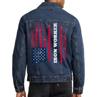 Distressed American Flag   Iron Worker Long Sleeve Tee Men Denim Jacket | Artistshot