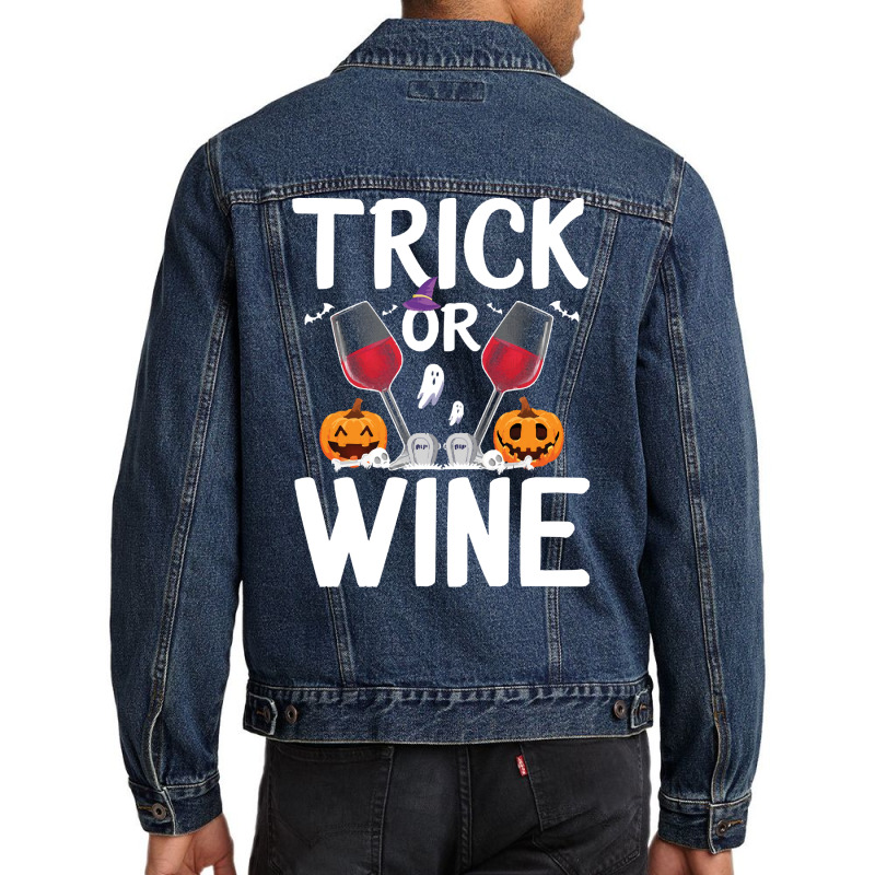 Trick Or Wine Ghost Halloween T  Shirt Trick Or Wine Ghost T Shirt Fun Men Denim Jacket | Artistshot