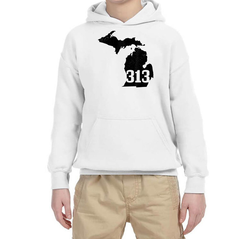 Detroit 313 Area Code Michigan Map State Pride Vintage T Shirt Youth Hoodie by cm-arts | Artistshot