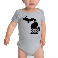 Detroit 313 Area Code Michigan Map State Pride Vintage T Shirt Baby Bodysuit | Artistshot