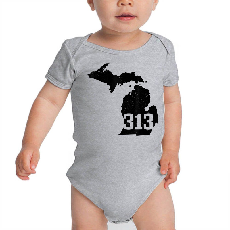 Detroit 313 Area Code Michigan Map State Pride Vintage T Shirt Baby Bodysuit by cm-arts | Artistshot