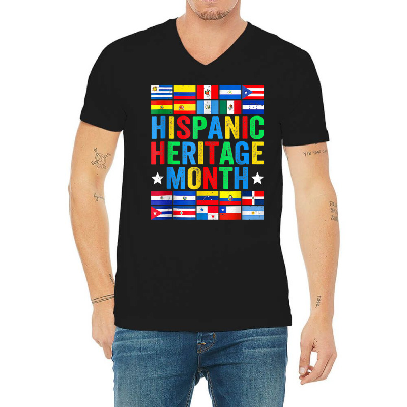 Latin Countries Flag Hispanic Heritage Month Latino Pride V-Neck Tee by Golden | Artistshot