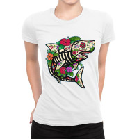 Shark Sugar Skull Calavera Mexico Dia De Los Muertos T Shirt Ladies Fitted T-shirt | Artistshot