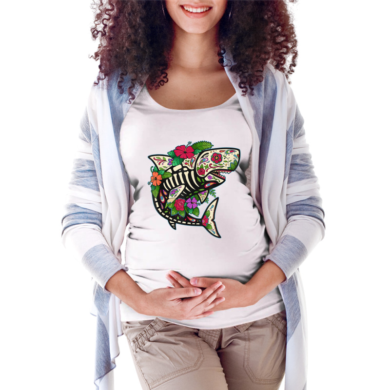 Shark Sugar Skull Calavera Mexico Dia De Los Muertos T Shirt Maternity Scoop Neck T-shirt by cm-arts | Artistshot