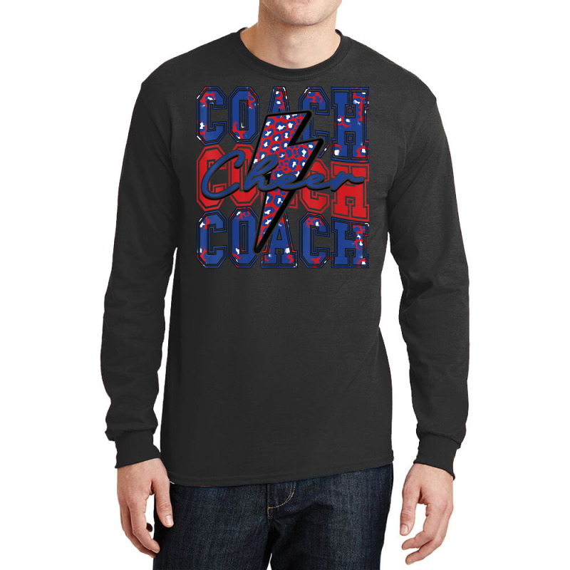 Cheer Coach Lightning Bolt Cheer Leopard Blue Red Long Sleeve Shirts by Moose | Artistshot