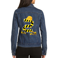 Kids 2nd Birthday Boy Construction Worker Building Site Excavator Prem Ladies Denim Jacket | Artistshot