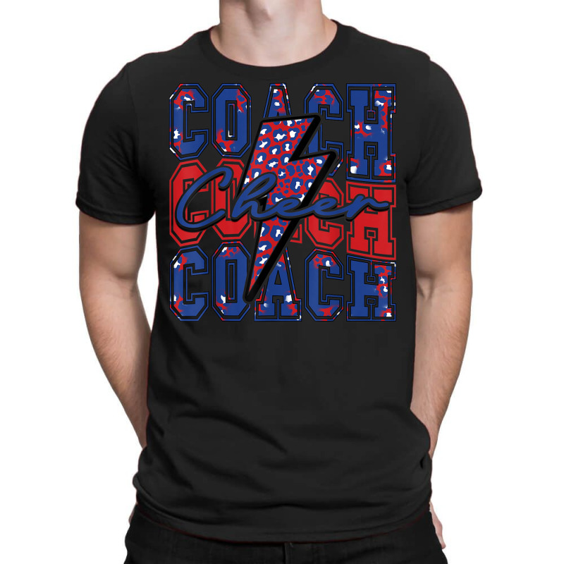 Cheer Coach Lightning Bolt Cheer Leopard Blue Red T-Shirt by bambi | Artistshot