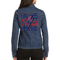 Cheer Coach Lightning Bolt Cheer Leopard Blue Red Ladies Denim Jacket | Artistshot