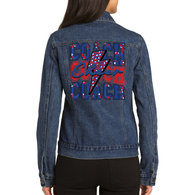 Cheer Coach Lightning Bolt Cheer Leopard Blue Red Ladies Denim Jacket by bambi | Artistshot