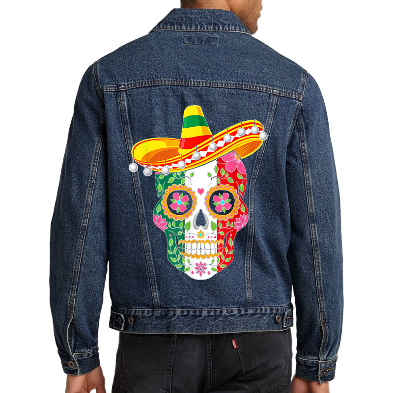 Fiesta Sugar Skull Rose Calavera Mexican Flag Cinco De Mayo T Shirt Co Men Denim Jacket by DonnaLee | Artistshot