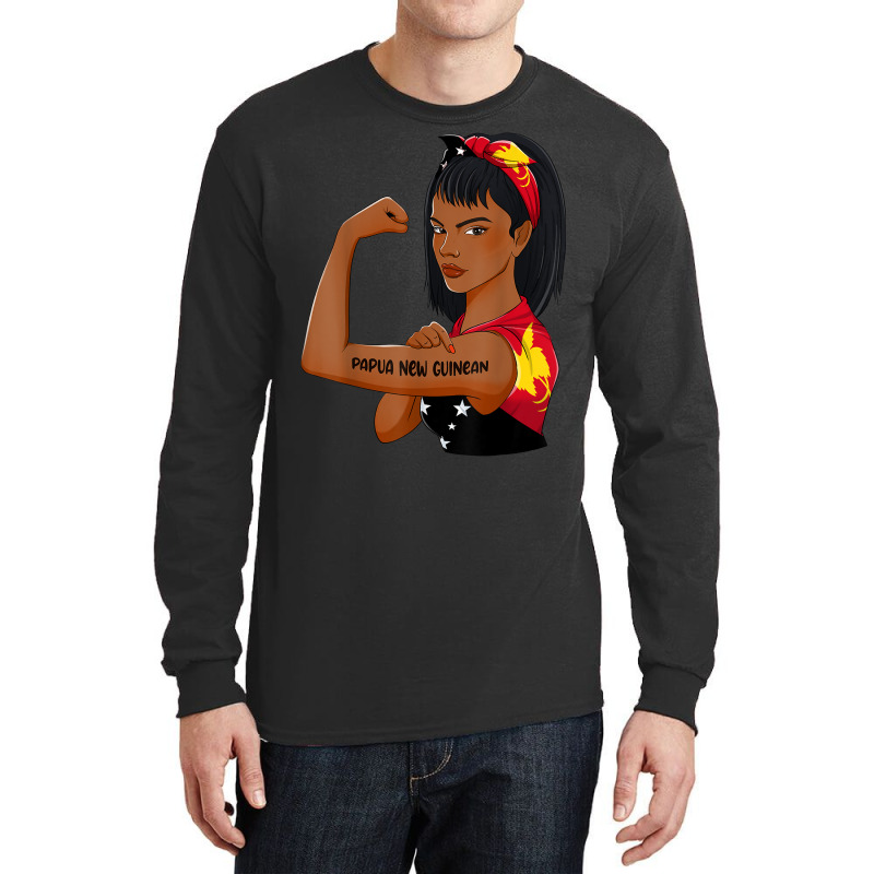 Messy Bun Black Girl Papua New Guinea Flag Papua New Guinean Long Sleeve Shirts | Artistshot