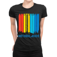 Retro Amsterdam Netherlands Cityscape Downtown Skyline Shirt Ladies Fitted T-shirt | Artistshot