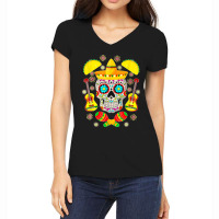 Fiesta Party Sugar Skull Rose Calavera Mexican Cinco De Mayo T Shirt Women's V-neck T-shirt | Artistshot