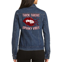 Thick Thighs And Spooky Vibes Vampire Women Bat Lips Pullover Hoodie Ladies Denim Jacket | Artistshot