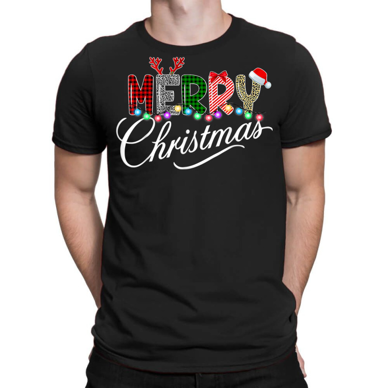 Merry Christmas 2022 Leopard Buffalo Red Plaid Xmas Lights T-shirt | Artistshot