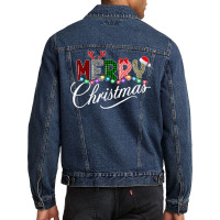 Merry Christmas 2022 Leopard Buffalo Red Plaid Xmas Lights Men Denim Jacket | Artistshot