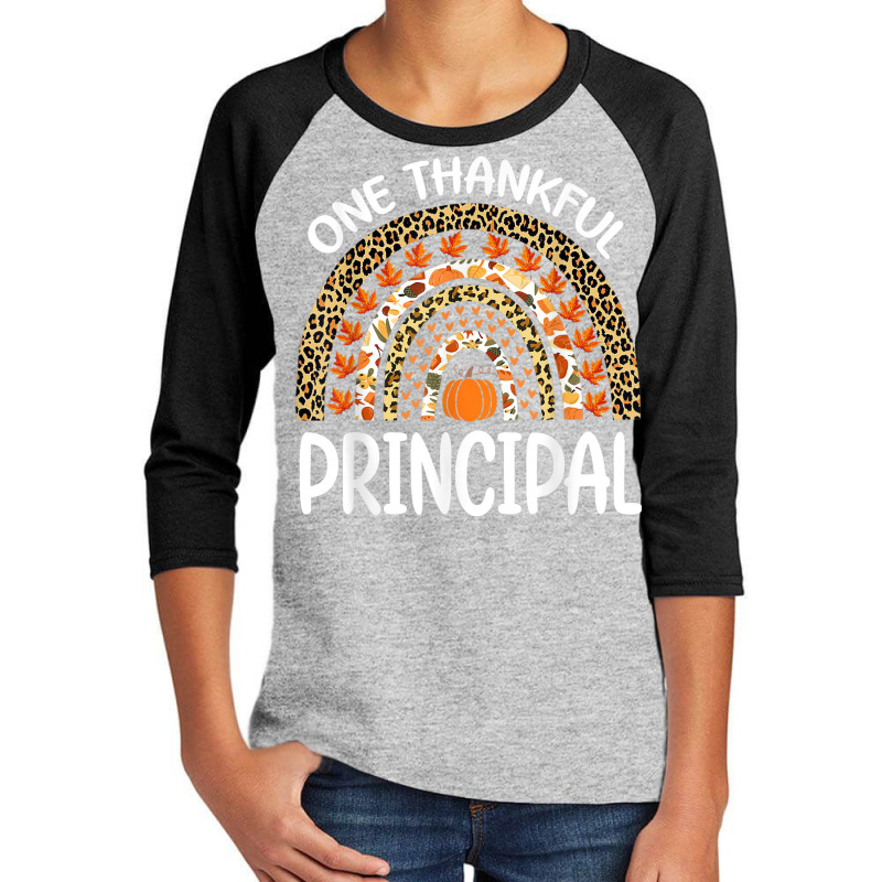 One Thankful Principal Thanksgiving Rainbow Leopard Fall Youth 3/4 Sleeve by bambi | Artistshot