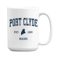 Port Clyde Maine Me Vintage Athletic Navy Sports Design 15 Oz Coffee Mug | Artistshot