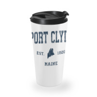 Port Clyde Maine Me Vintage Athletic Navy Sports Design Travel Mug | Artistshot