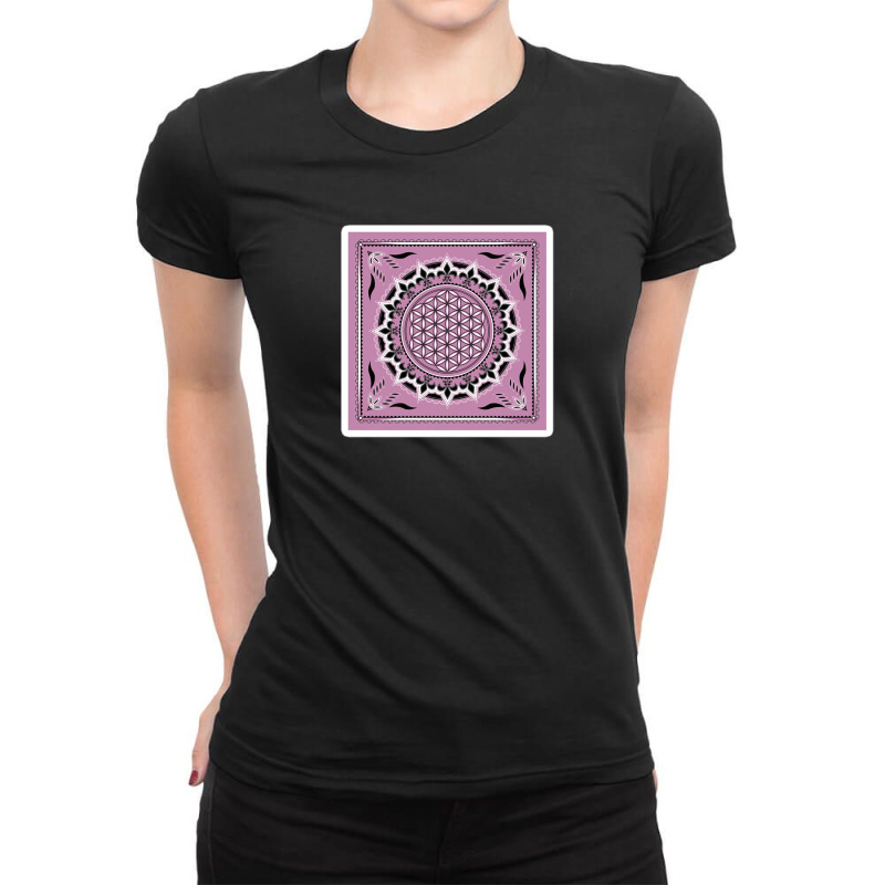 Flower Of Life Sacred Geometry Metatrons Cube Symbol Healing And Balan Ladies Fitted T-Shirt by riska_art | Artistshot