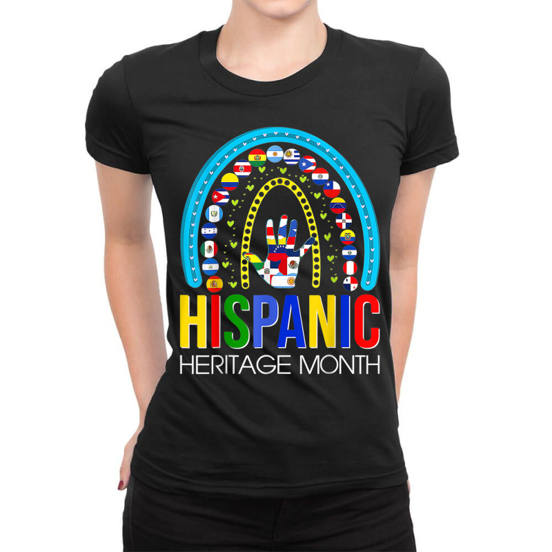 National Hispanic Heritage Month Rainbow Latin Flags Ladies Fitted T-Shirt by Blimpie | Artistshot