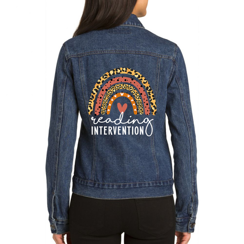 Reading Intervention Leopard Rainbow Teacher Back To School Ladies Denim Jacket by cm-arts | Artistshot