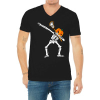 Cute Halloween Costume Dabbing Skeleton Lacrosse Sport Lover V-neck Tee | Artistshot