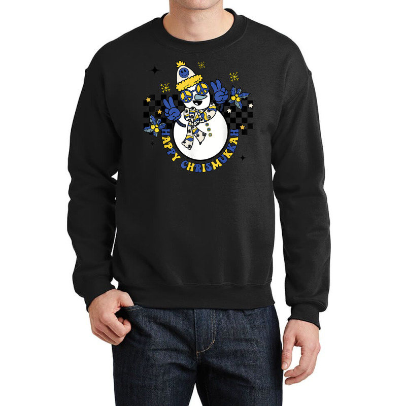 Retro Happy Chrismukkah Snowman Jewish Holiday Groovy Crewneck Sweatshirt | Artistshot