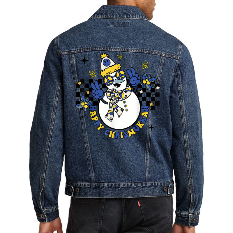 Retro Happy Chrismukkah Snowman Jewish Holiday Groovy Men Denim Jacket | Artistshot