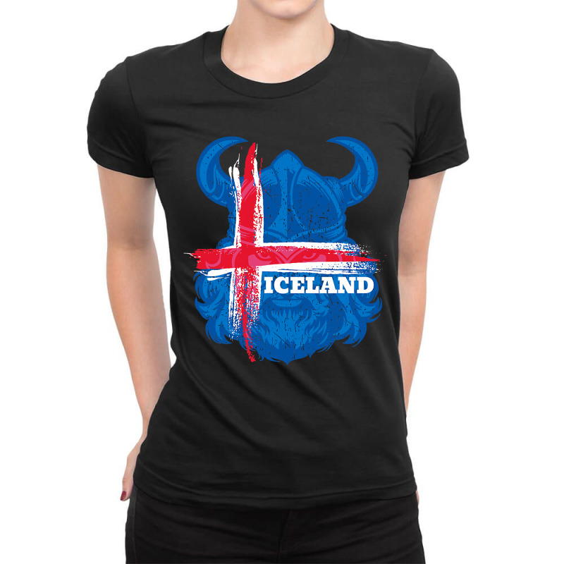 Iceland Flag Soccer Icelandic Football Fan Ladies Fitted T-Shirt by cm-arts | Artistshot