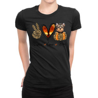 Peace Love Yorkshire Terrier   Autumn Peace Dog Lover Ladies Fitted T-shirt | Artistshot