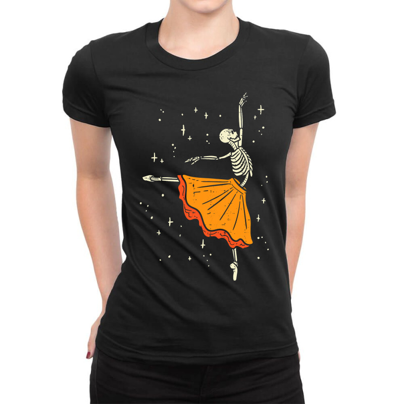 Dancing Skeleton Ballerina Ballet Dance Halloween Girl Women Ladies Fitted T-Shirt by Tisha Brown | Artistshot