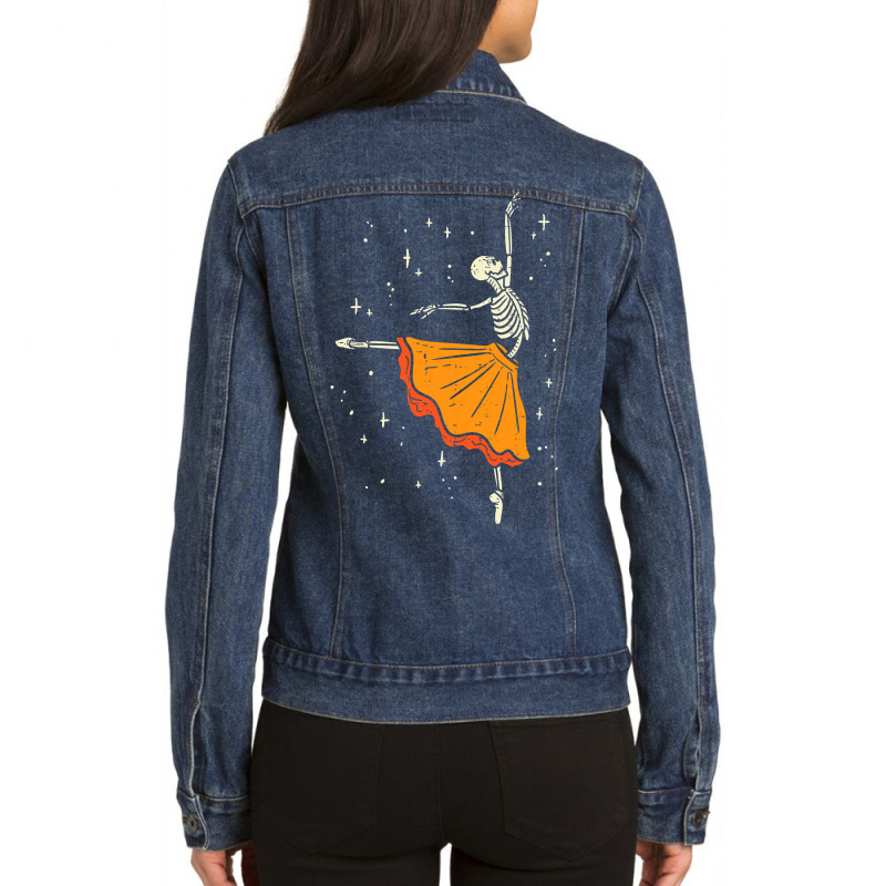 Dancing Skeleton Ballerina Ballet Dance Halloween Girl Women Ladies Denim Jacket by Tisha Brown | Artistshot