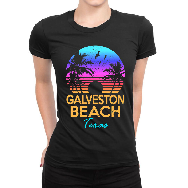 Galveston Beach Texas Summer Vacation Vintage Sunset Graphic Ladies Fitted T-Shirt by cm-arts | Artistshot