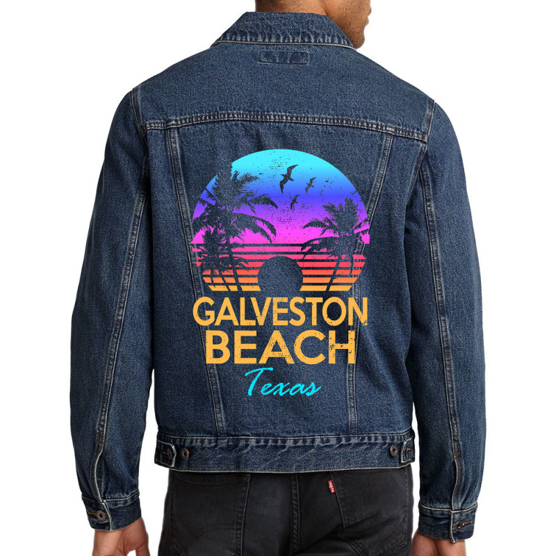 Galveston Beach Texas Summer Vacation Vintage Sunset Graphic Men Denim Jacket by cm-arts | Artistshot