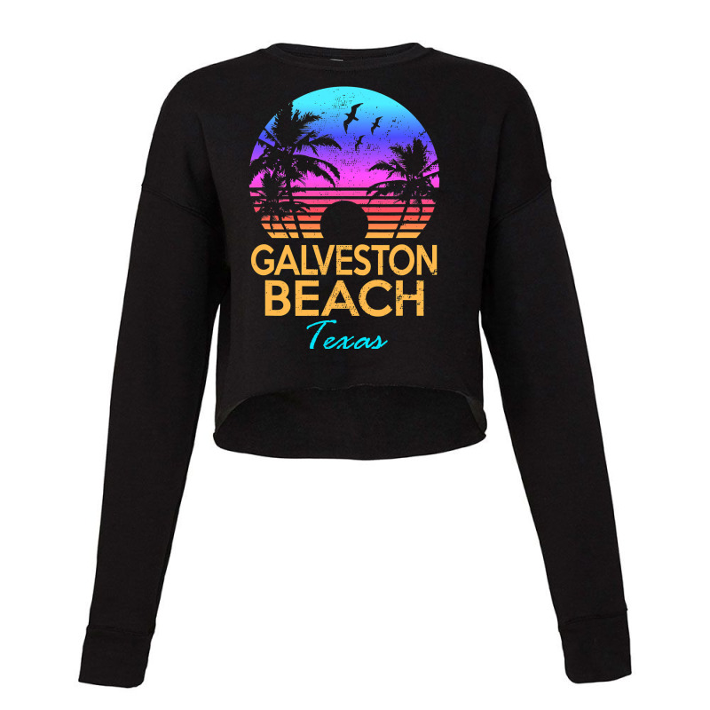 Galveston Beach Texas Summer Vacation Vintage Sunset Graphic Cropped Sweater by cm-arts | Artistshot