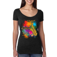 Saxophonesilhouette With Musical Notes On Paintsplashes Women's Triblend Scoop T-shirt | Artistshot